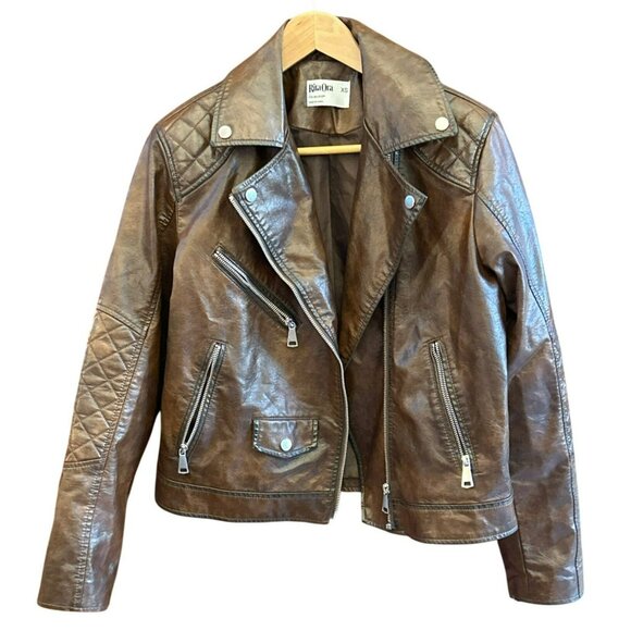 Rita Ora X Primark Collaboration Brown Faux Leather Motorcycle Jacket XS Edgy - Picture 1 of 6